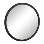 Renwil Olica Matte Black Pine Round Mirror MT2719 - angled view of broad black wood frame