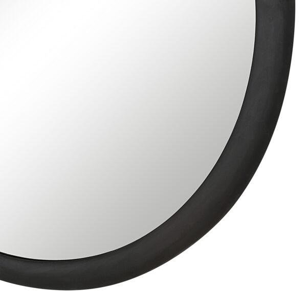 Renwil Olica Matte Black Pine Round Mirror MT2719 - close-up of matte black painted pine