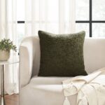 Renwil Sandro Deep Olive Woven Cotton Pillow 22 x 22 PWFL1469 - olive pillow styled on an armchair