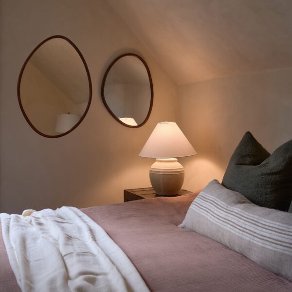 Renwil Tivoli Walnut Finish Wall Mirror Set of Two MT2701 - mirror set styled vertically in a bedroom