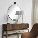 Renwil Adamas Round Wall Mirror with Marble Accent MT2681 - round wall mirror with marble accent styled above a console
