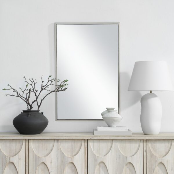 Renwil Dapia Polished Nickel Rectangular Wall Mirror MT2684 - rectangular wall mirror styled above a console