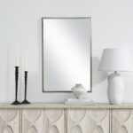 Renwil Pia Champagne Rectangular Wall Mirror MT2685 - rectangular champagne wall mirror styled above a console