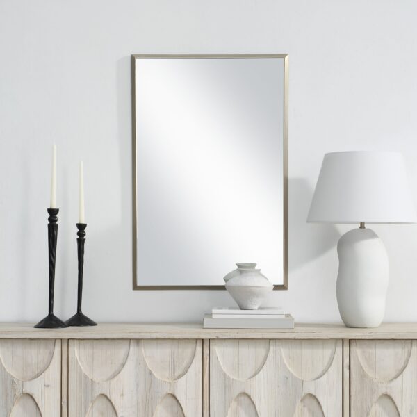 Renwil Pia Champagne Rectangular Wall Mirror MT2685 - rectangular champagne wall mirror styled above a console