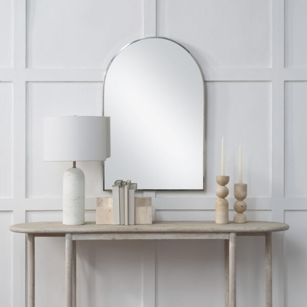 Renwil Plaka Polished Nickel Arch Wall Mirror MT2693 - arched wall mirror styled above a console