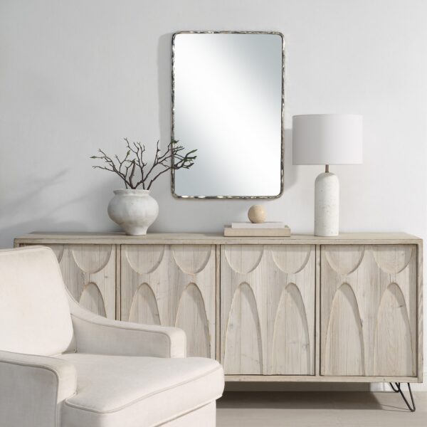 Renwil Pollonia Polished Nickel Textured Wall Mirror MT2694 - textured wall mirror styled above a console