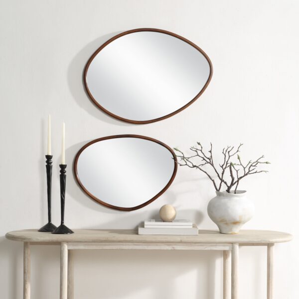 Renwil Tivoli Walnut Finish Wall Mirror Set of Two MT2701 - mirror pair displayed horizontally above a console