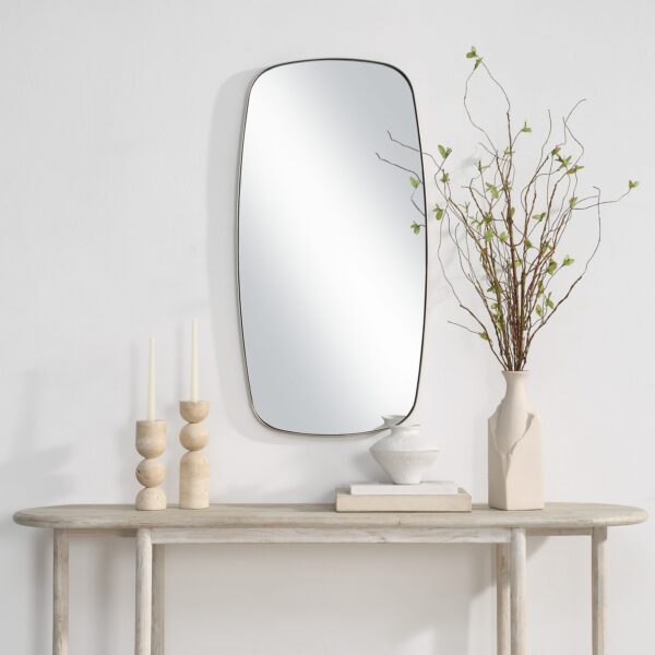 Renwil Jacossa Champagne Shaped Wall Mirror MT2712 - styled wall mirror above a light wood console