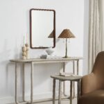 Renwil Tacna Walnut-Finish Pine Wall Mirror MT2718 - styled wall view above a light console