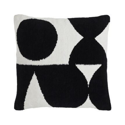 Renwil Mauro Black and Off-White Handwoven Poly-Chenille Pillow 20 x 20 PWFL1467 - front view of black and off-white patterned pillow