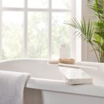 Renwil Inka White Marble Tray — styled on a bathroom countertop with accessories