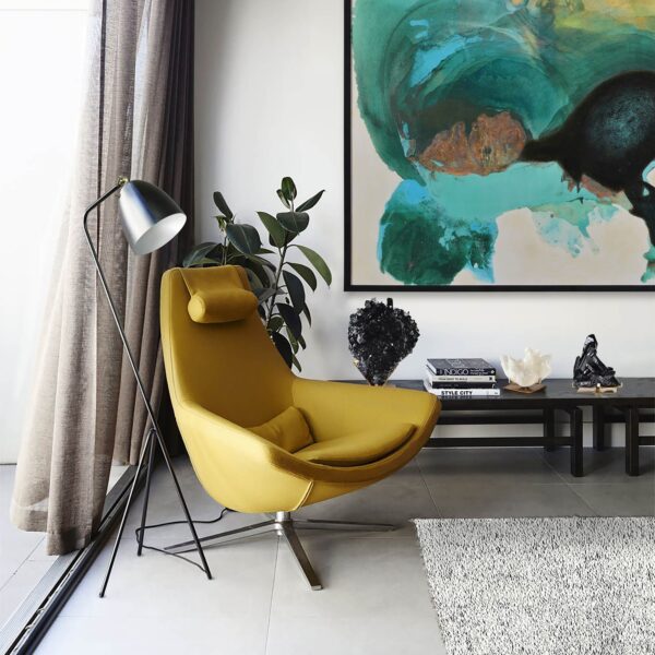 Renwil Burnett STA560 sculpture at left on a styled console; other items not included