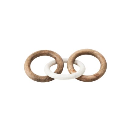 Renwil Lusine Decorative Sculpture — full view of two wood rings linked by a white marble ring