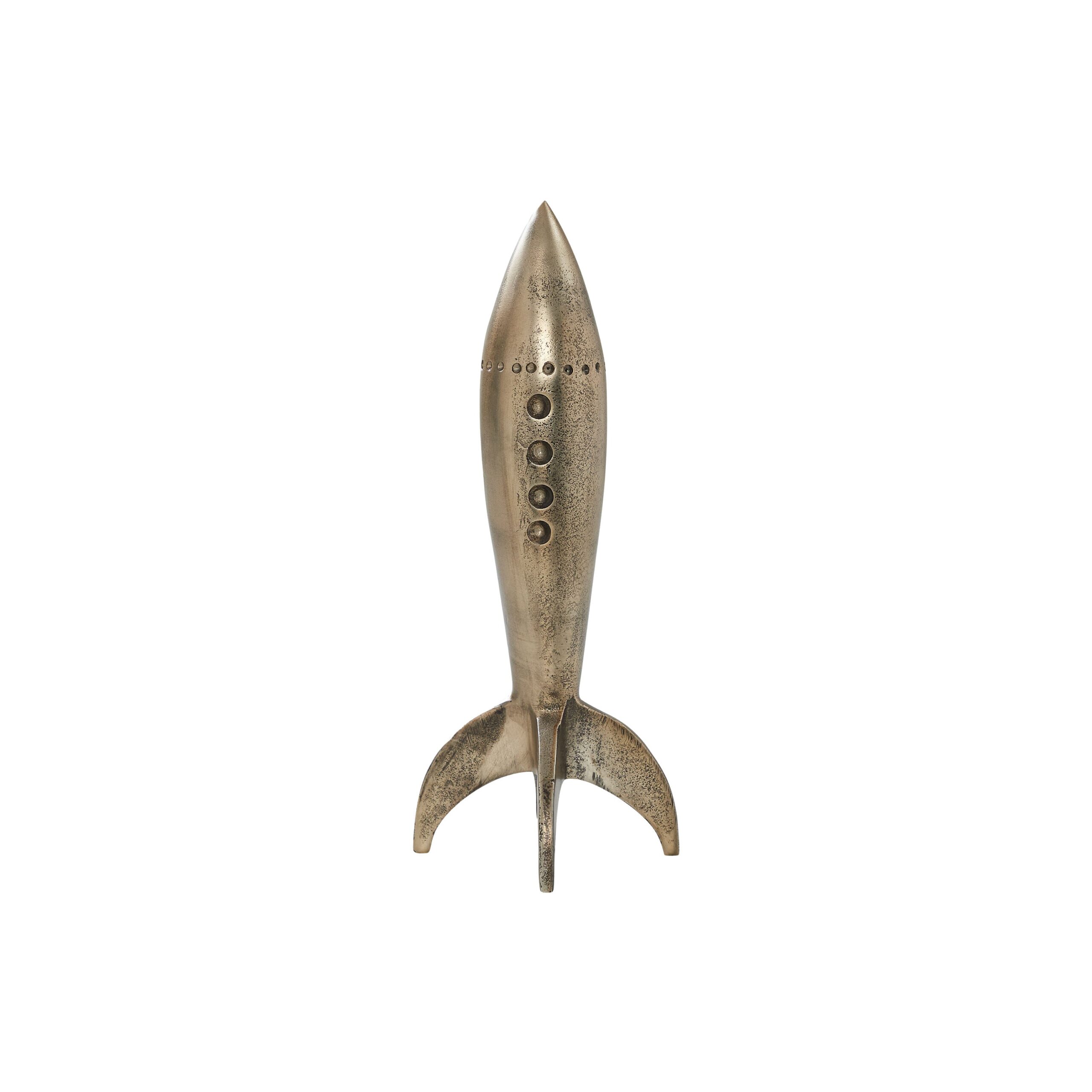 181960.jpg Renwil Brooks Rocket Sculpture — full view of the antique brass-finish rocket sculpture