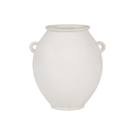 Renwil Yevla Off-White Stoneware Vase — rounded off-white stoneware vase with small side handles