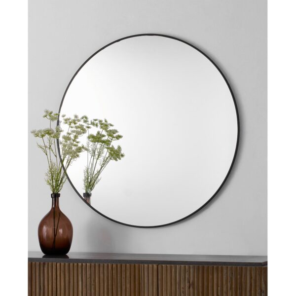 Renwil Posadas Matte Black Round Wall Mirror MT2527 - round wall mirror styled above a console