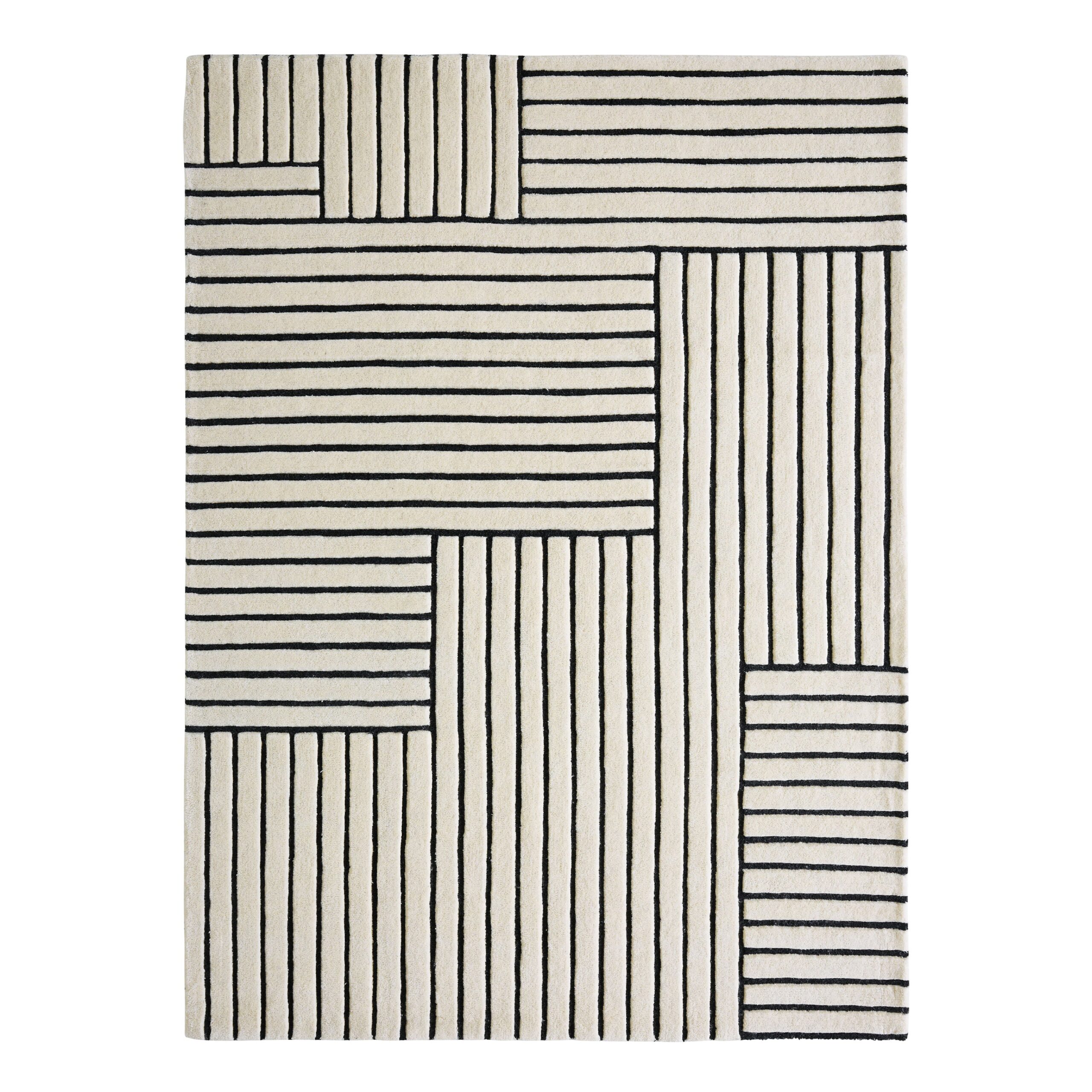 182535.jpg Renwil Arctica Ivory and Black Wool Rug 5 ft 3 in x 7 ft 3 in RARC-10182-57 - full view of the ivory and black geometric wool rug
