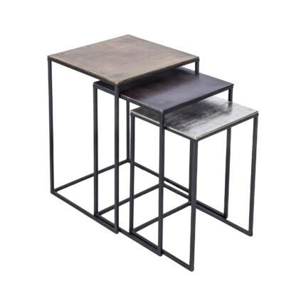 Renwil Threefold TA174 antique brass, bronze & raw nickel nesting table set — view 1