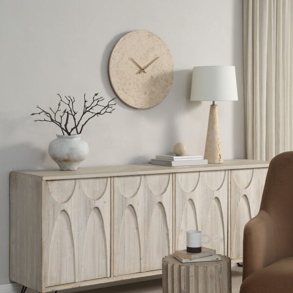 Renwil Fusion Wall Clock CL260 — clock above a decorative cabinet