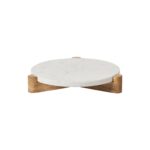 Renwil Lance Marble and Wood Tray — full view of the marble disc and three-point wood base
