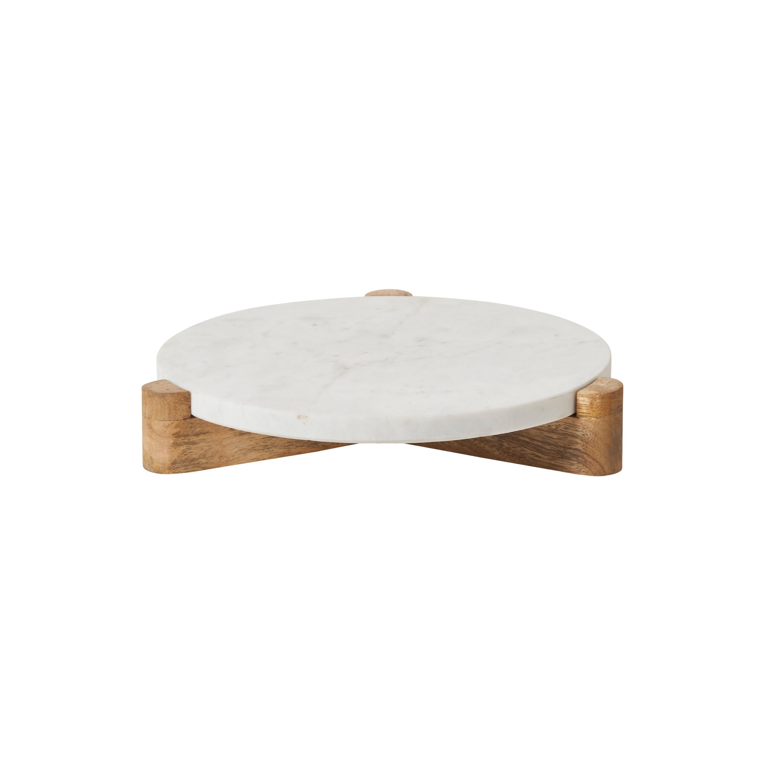183078.jpg Renwil Lance Marble and Wood Tray — full view of the marble disc and three-point wood base