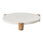 Renwil Lance Marble and Wood Tray — angled side view of the white marble and wood supports