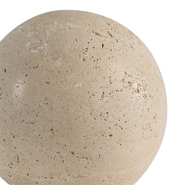 Renwil Cereza Travertine Sphere Sculpture — close-up of the natural pores and flat base