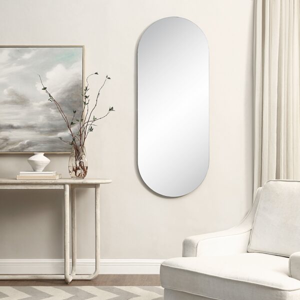 Renwil Kastelli Frameless Capsule Full Length Mirror MT2696 - capsule mirror styled vertically on a wall