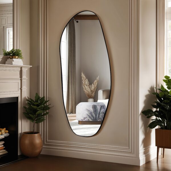 Renwil Enina Matte Black Organic Full Length Mirror MT2704 - organic mirror displayed vertically on a wall