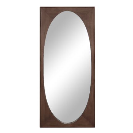 Renwil Sitia Walnut Finish Pine Full Length Mirror MT2698 - front view of the walnut-finish pine frame and oval mirror