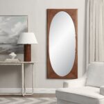 Renwil Sitia Walnut Finish Pine Full Length Mirror MT2698 - oval mirror within the wood frame styled on a wall
