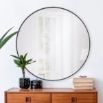 Renwil Cori 40 Inch Black Round Wall Mirror MT2415 - mirror styled above a wood console