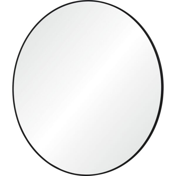 Renwil Sami Large Matte Black Round Wall Mirror MT2530 - angled view of the slim black iron frame