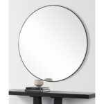 Renwil Sami Large Matte Black Round Wall Mirror MT2530 - large round wall mirror styled above a console