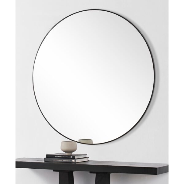 Renwil Sami Large Matte Black Round Wall Mirror MT2530 - large round wall mirror styled above a console
