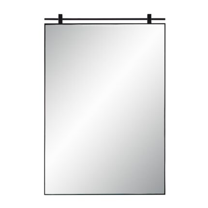 Renwil Titel Matte Black Iron Wall Mirror MT2633 - front view of rectangular mirror with top rail detail