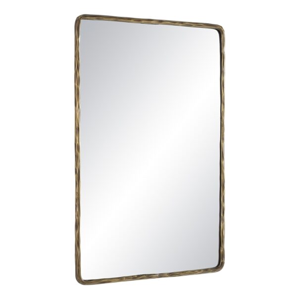 Renwil Ivory Dark Antique Brass Textured Wall Mirror MT2675 - angled view of the textured cast aluminum frame
