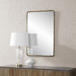 Renwil Ivory Dark Antique Brass Textured Wall Mirror MT2675 - rounded wall mirror styled above a console