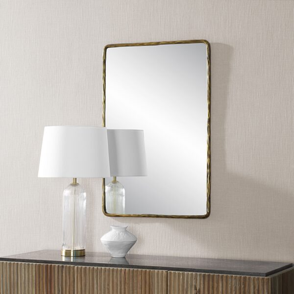 Renwil Ivory Dark Antique Brass Textured Wall Mirror MT2675 - rounded wall mirror styled above a console