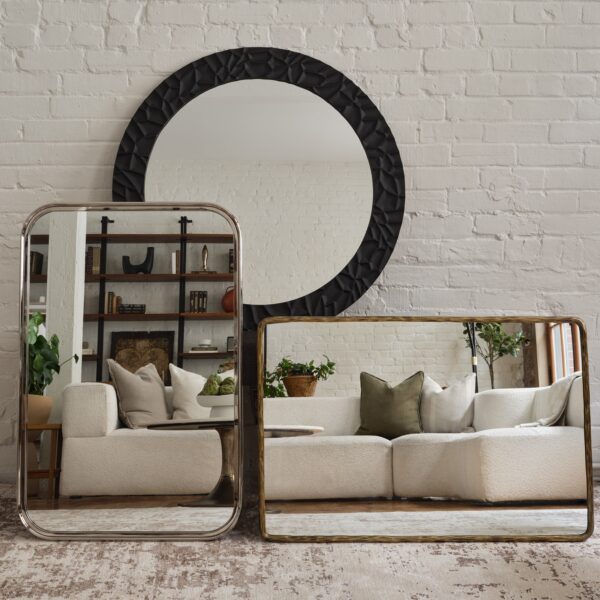 Renwil Ivory Dark Antique Brass Textured Wall Mirror MT2675 - Ivory mirror displayed alongside other mirrors