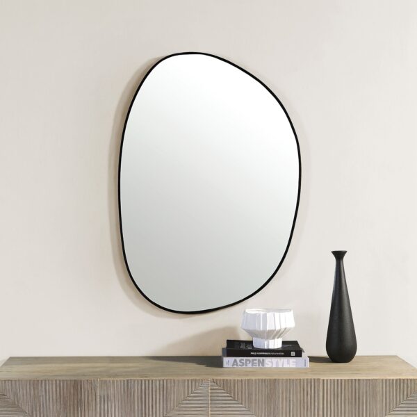 Renwil Bozeman Matte Black Organic Wall Mirror MT2564 - styled wall view above a console