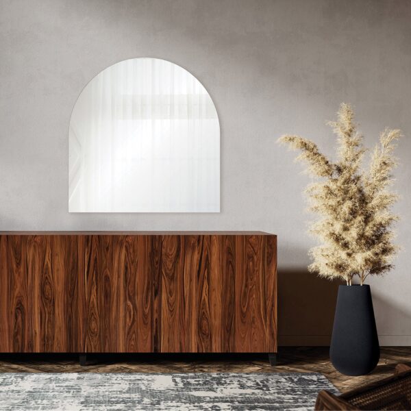 Renwil Beasley Arched Frameless Wall Mirror MT2494 - mirror styled above a wood cabinet