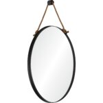 Renwil Parbuckle Black Oval Wall Mirror with Hemp Rope MT2365 - angled oval mirror view