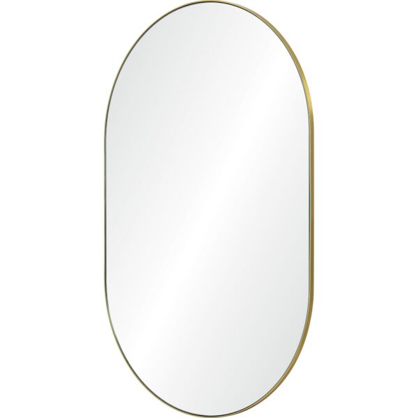 Renwil Beckah Satin Brass Oval Wall Mirror MT2526 - angled view of the thin iron frame