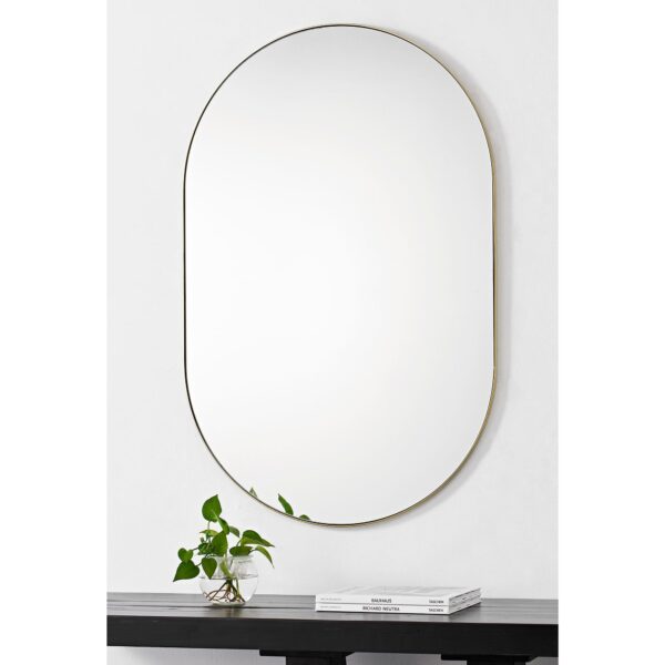 Renwil Beckah Satin Brass Oval Wall Mirror MT2526 - oval wall mirror styled above a console