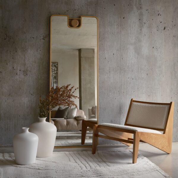 Renwil Kepler Gold Leaf Full Length Mirror with Oak Accent MT2558 - full length mirror styled in a living room