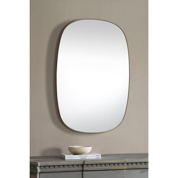 Renwil Gallegos Brushed Brass Oval Wall Mirror MT2523 - oval wall mirror styled above a console