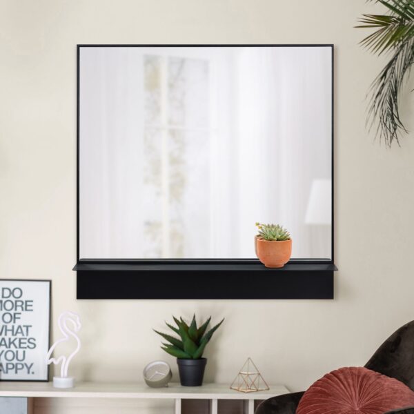 Renwil Otavi Black Wall Mirror with Shelf MT2423 - mirror styled above a console