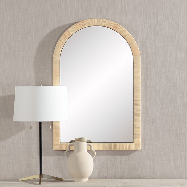 Renwil Tally Natural Rattan Arched Wall Mirror MT2655 - arched mirror styled above a console