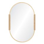 Renwil Kerianne Gold Leaf and Oak Veneer Oval Mirror MT2556 - front view of the oval gold leaf mirror with oak veneer accents